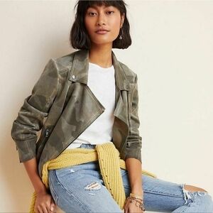 EUC Anthropologie Marrakech Sueded Moto Jacket Green‎ Camo size XS